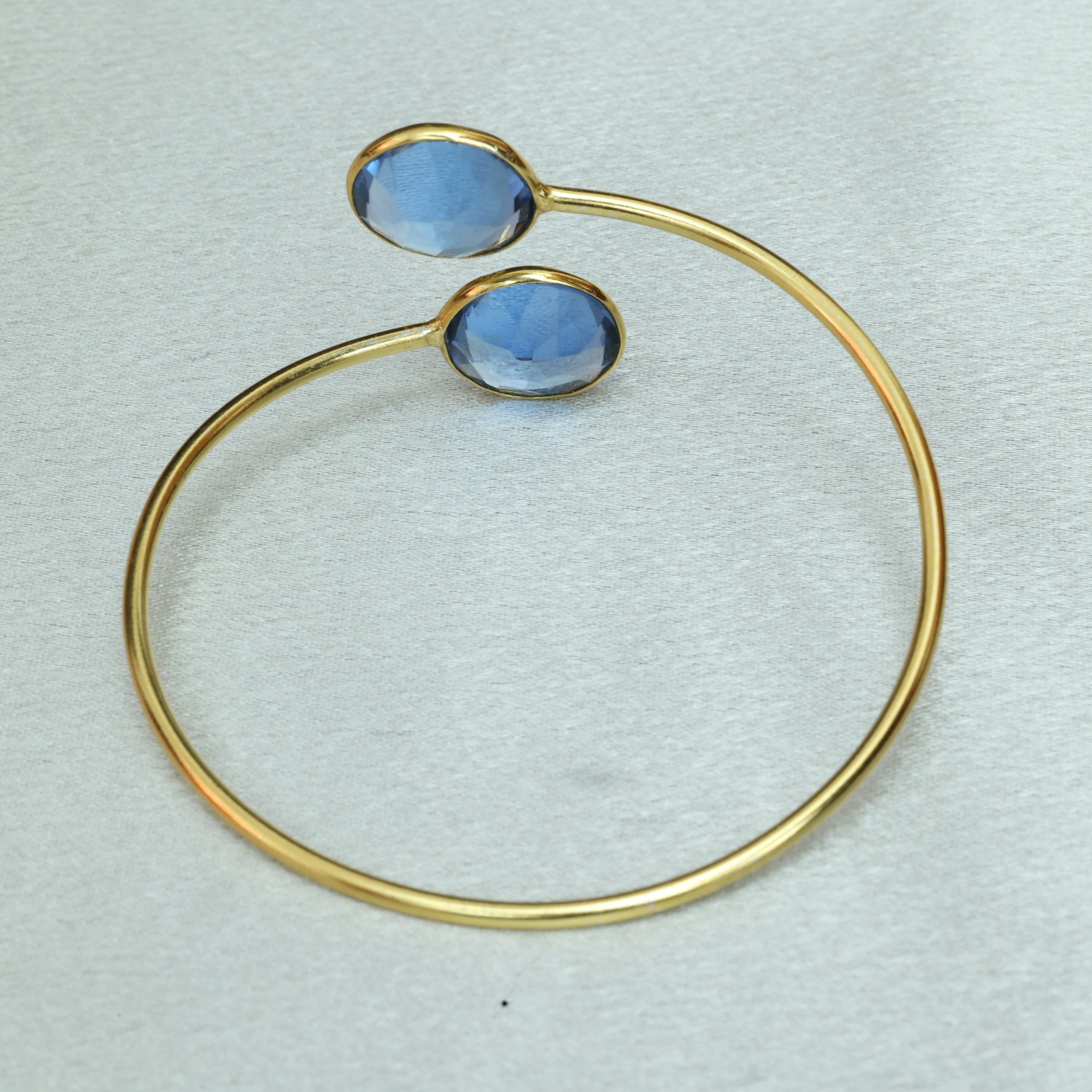 Minimal Stone Embedded Adjustable Bangle 18K Gold Plated