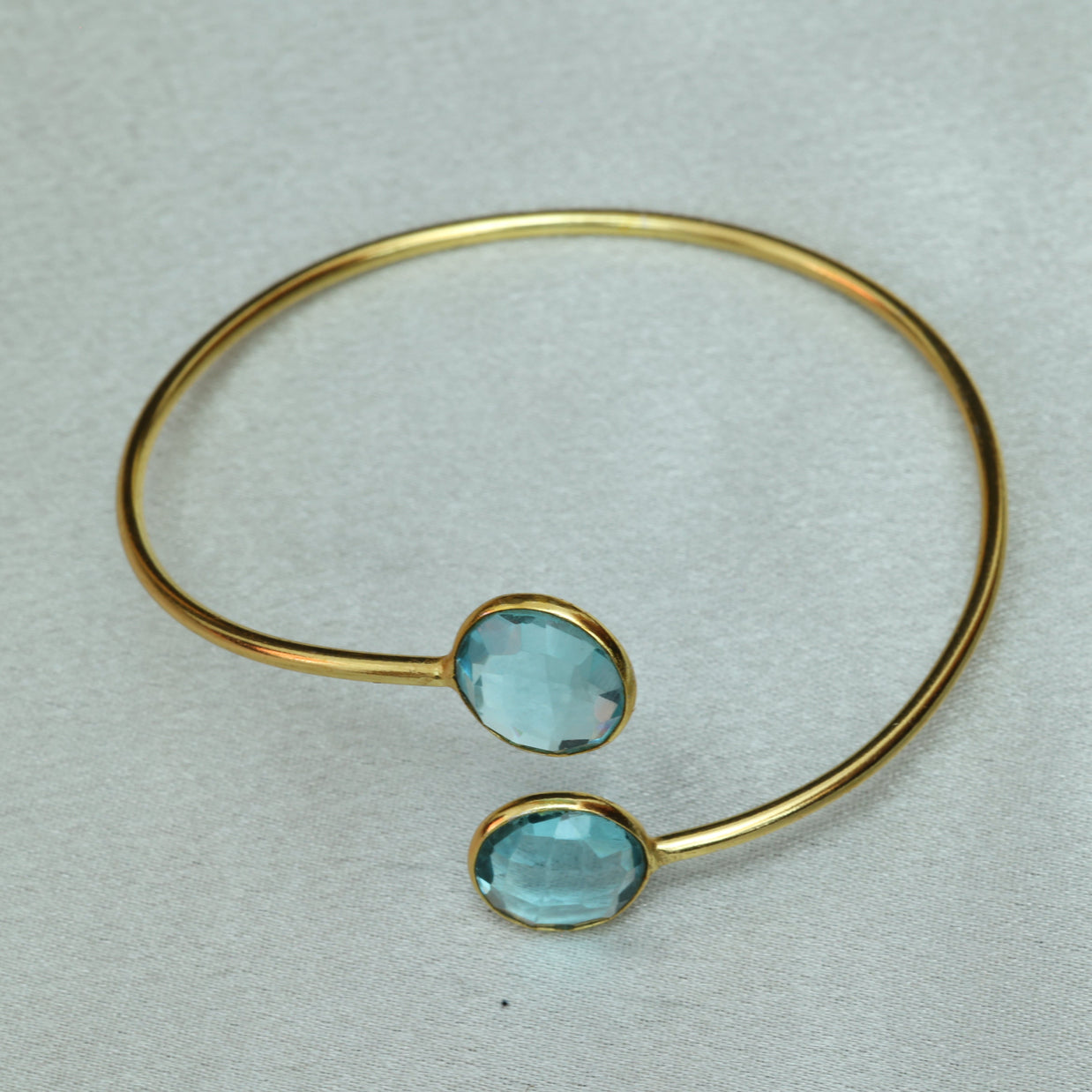 Minimal Stone Embedded Adjustable Bangle 18K Gold Plated