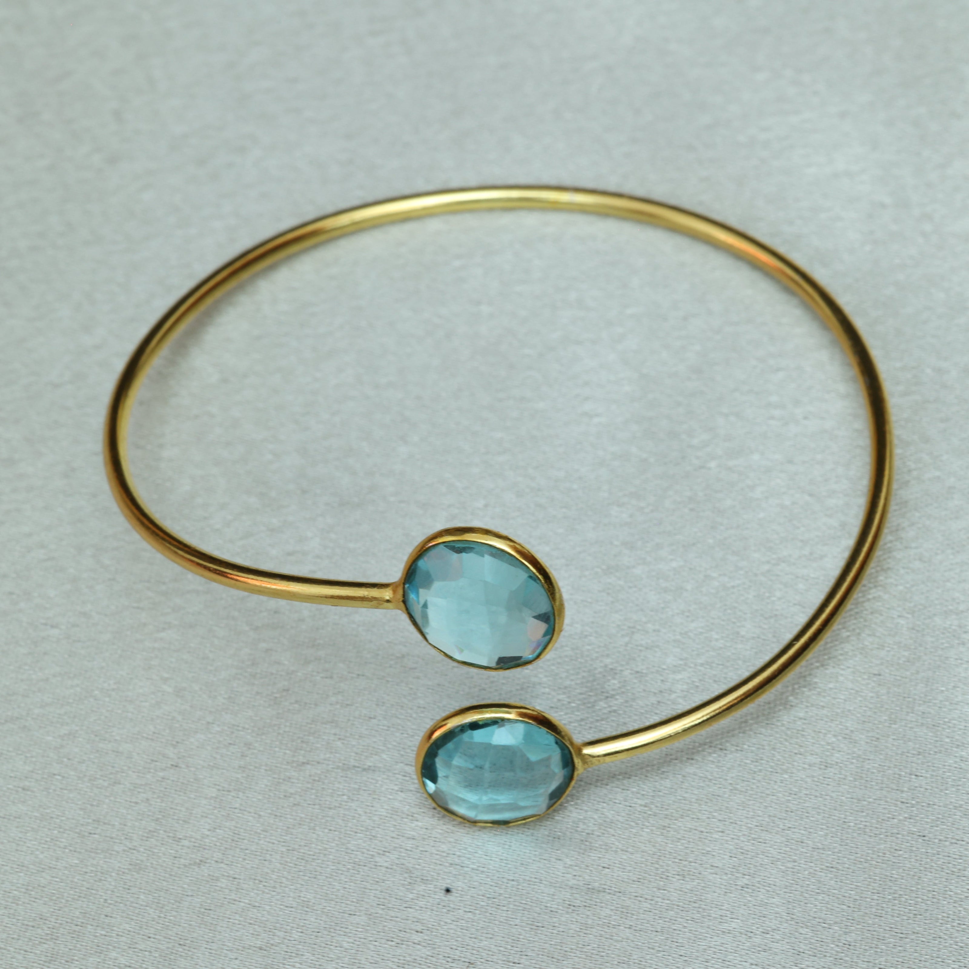 Minimal Stone Embedded Adjustable Bangle 18K Gold Plated