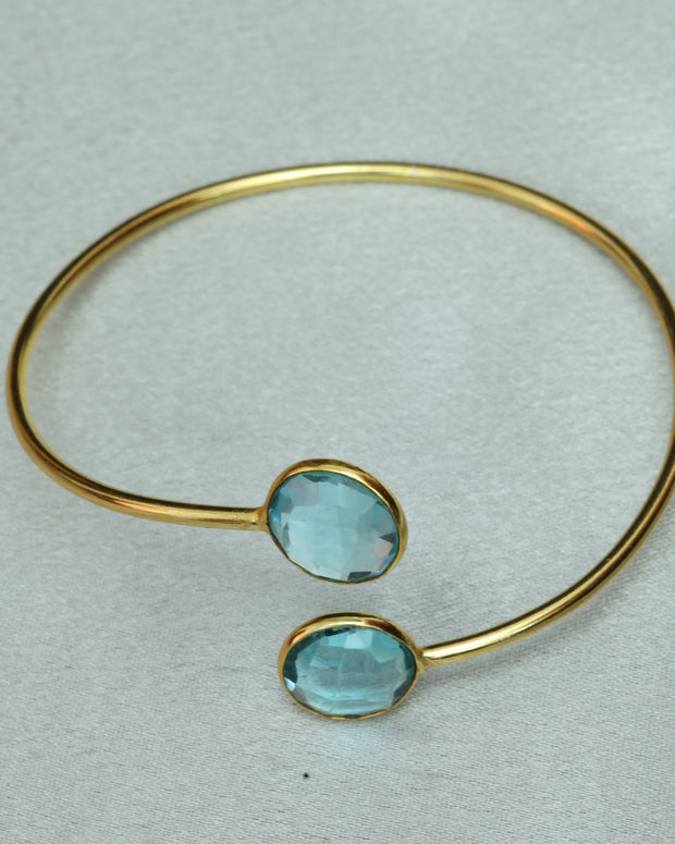 Minimal Stone Embedded Adjustable Bangle 18K Gold Plated