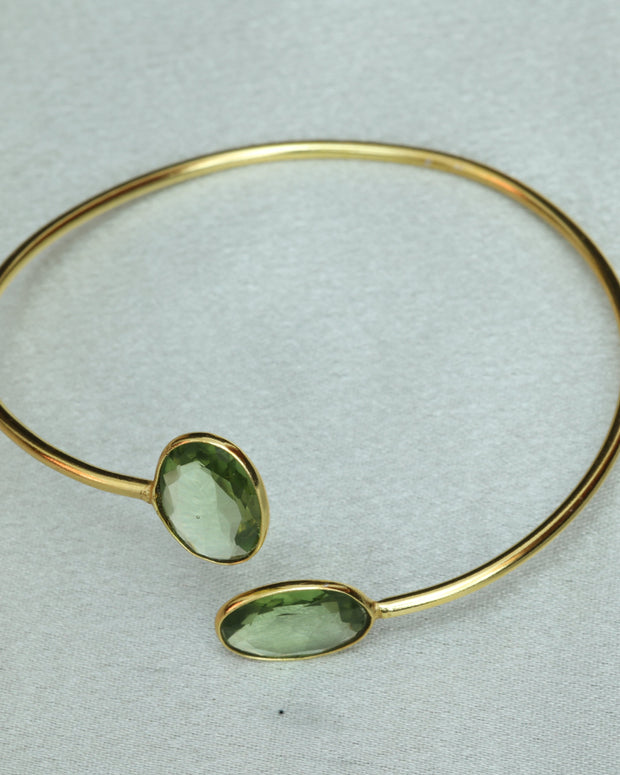 Minimal Stone Embedded Adjustable Bangle 18K Gold Plated