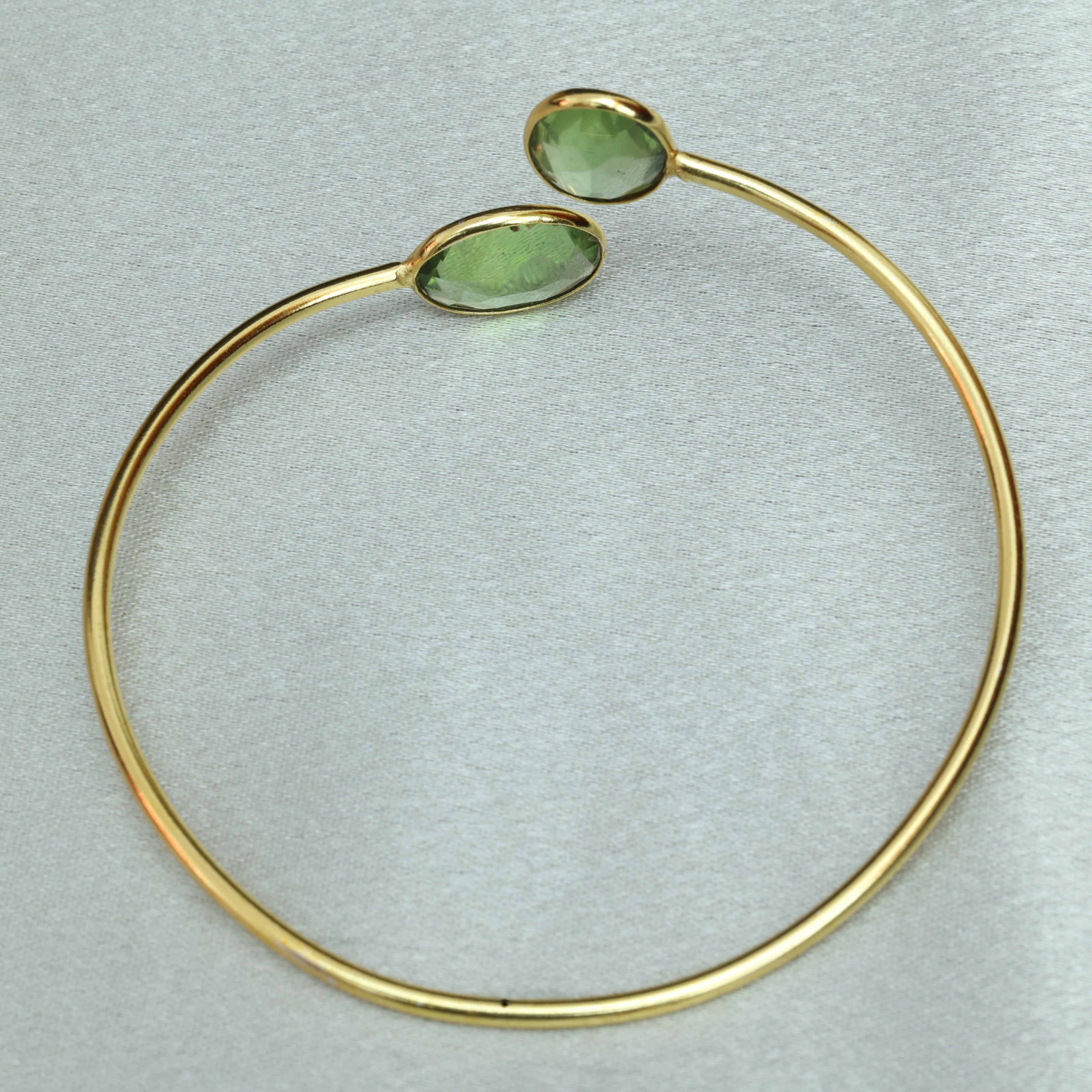 Minimal Stone Embedded Adjustable Bangle 18K Gold Plated