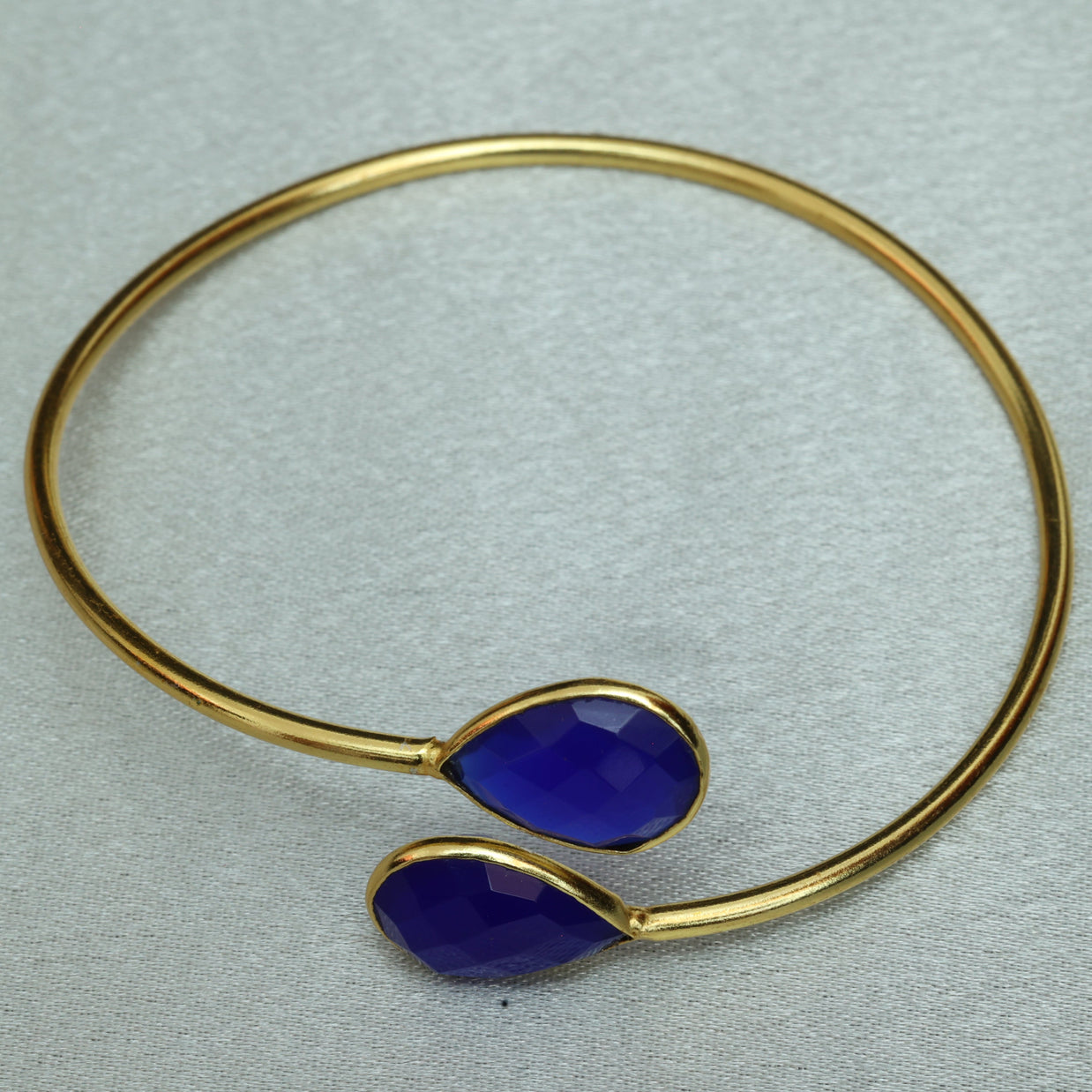 Minimal Stone Embedded Adjustable Bangle 18K Gold Plated