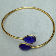 Minimal Stone Embedded Adjustable Bangle 18K Gold Plated