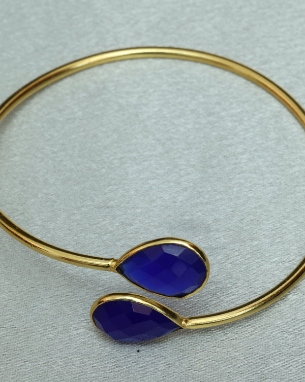 Minimal Stone Embedded Adjustable Bangle 18K Gold Plated