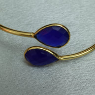 Minimal Stone Embedded Adjustable Bangle 18K Gold Plated
