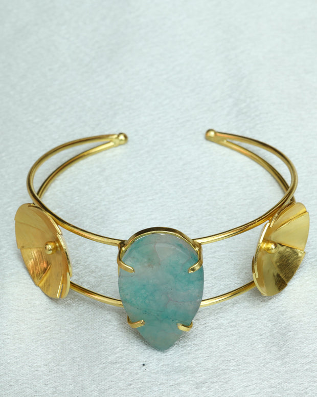 Natural Stone Drop Handcuff 18K Gold Plated