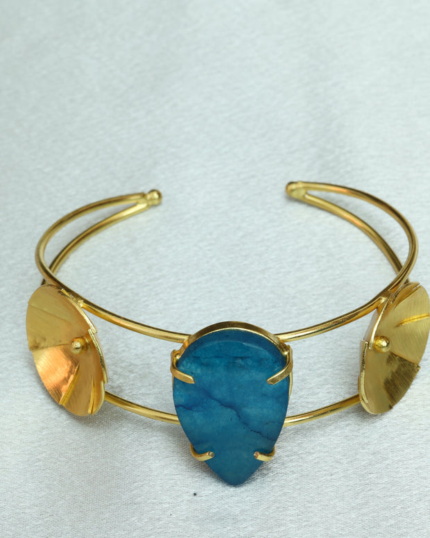 Natural Stone Drop Handcuff 18K Gold Plated