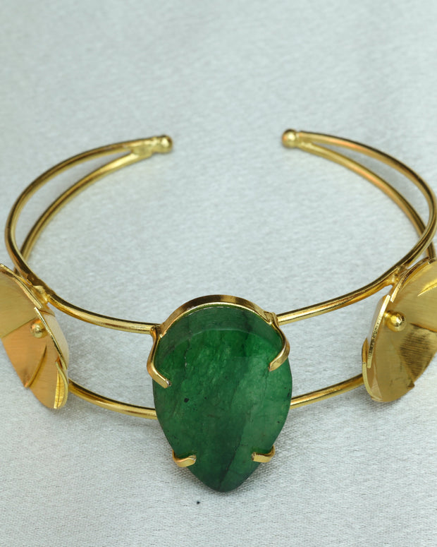Natural Stone Drop Handcuff 18K Gold Plated
