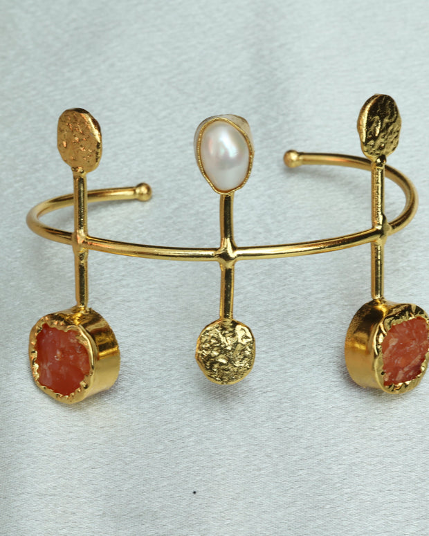Celestial Natural Stone Handcuff 18K Gold Plated