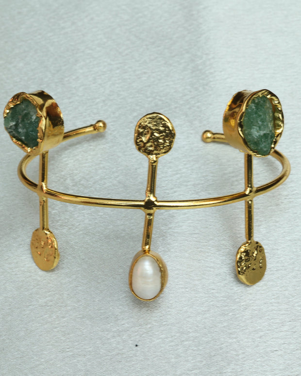 Celestial Natural Stone Handcuff 18K Gold Plated