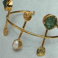 Celestial Natural Stone Handcuff 18K Gold Plated