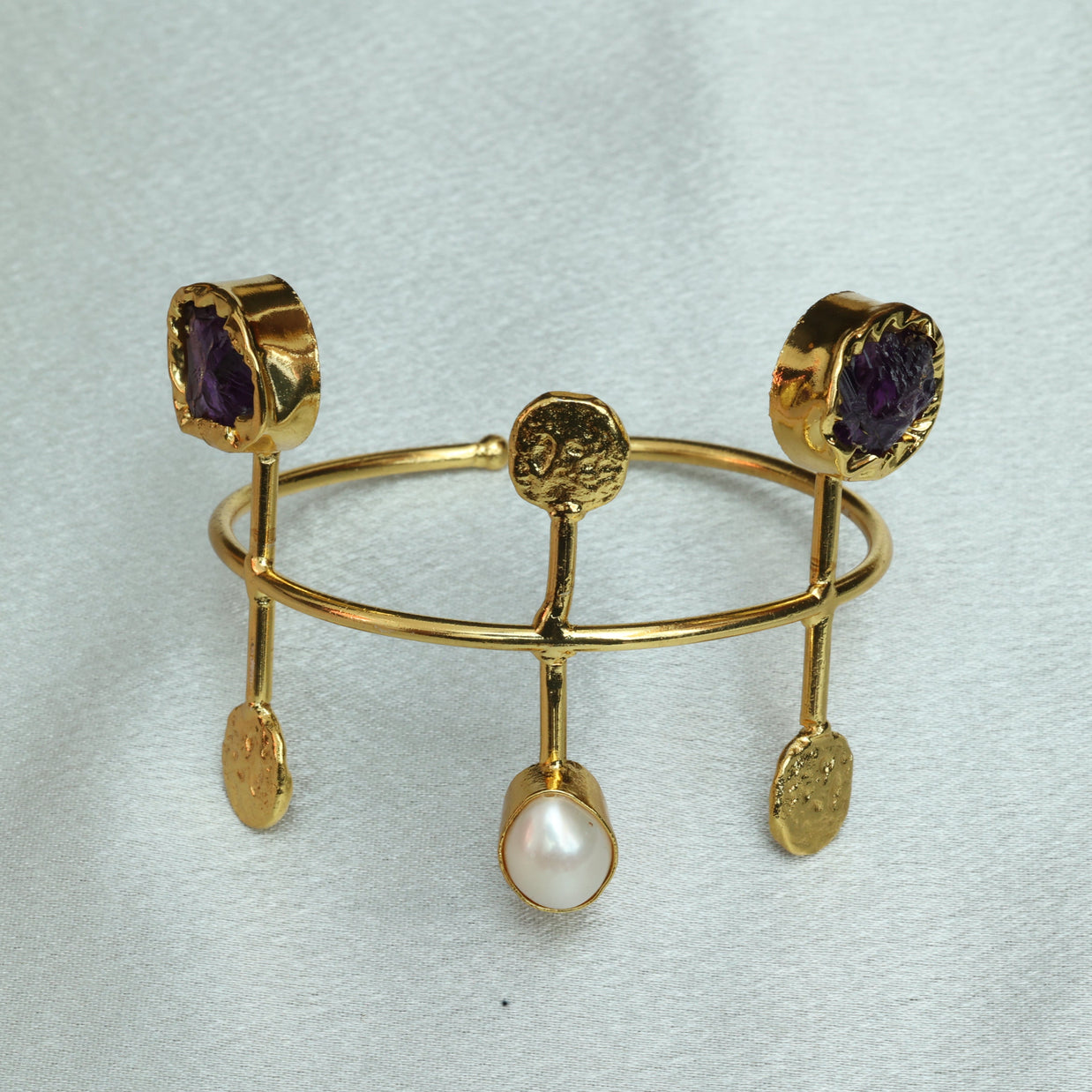 Celestial Natural Stone Handcuff 18K Gold Plated