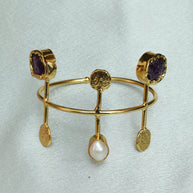 Celestial Natural Stone Handcuff 18K Gold Plated