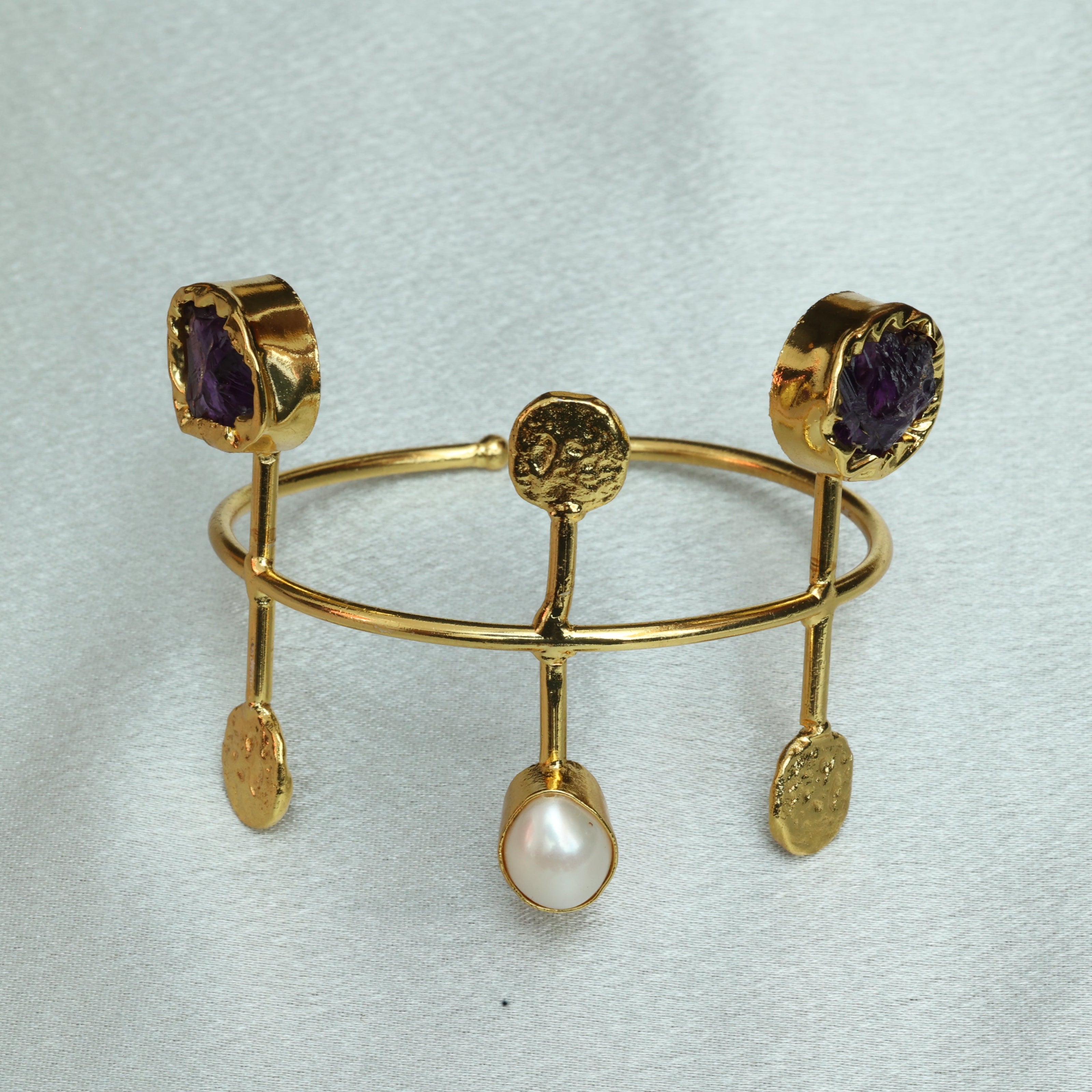 Celestial Natural Stone Handcuff 18K Gold Plated