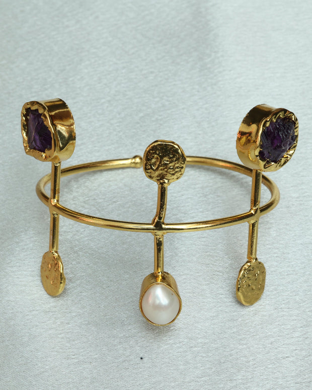 Celestial Natural Stone Handcuff 18K Gold Plated