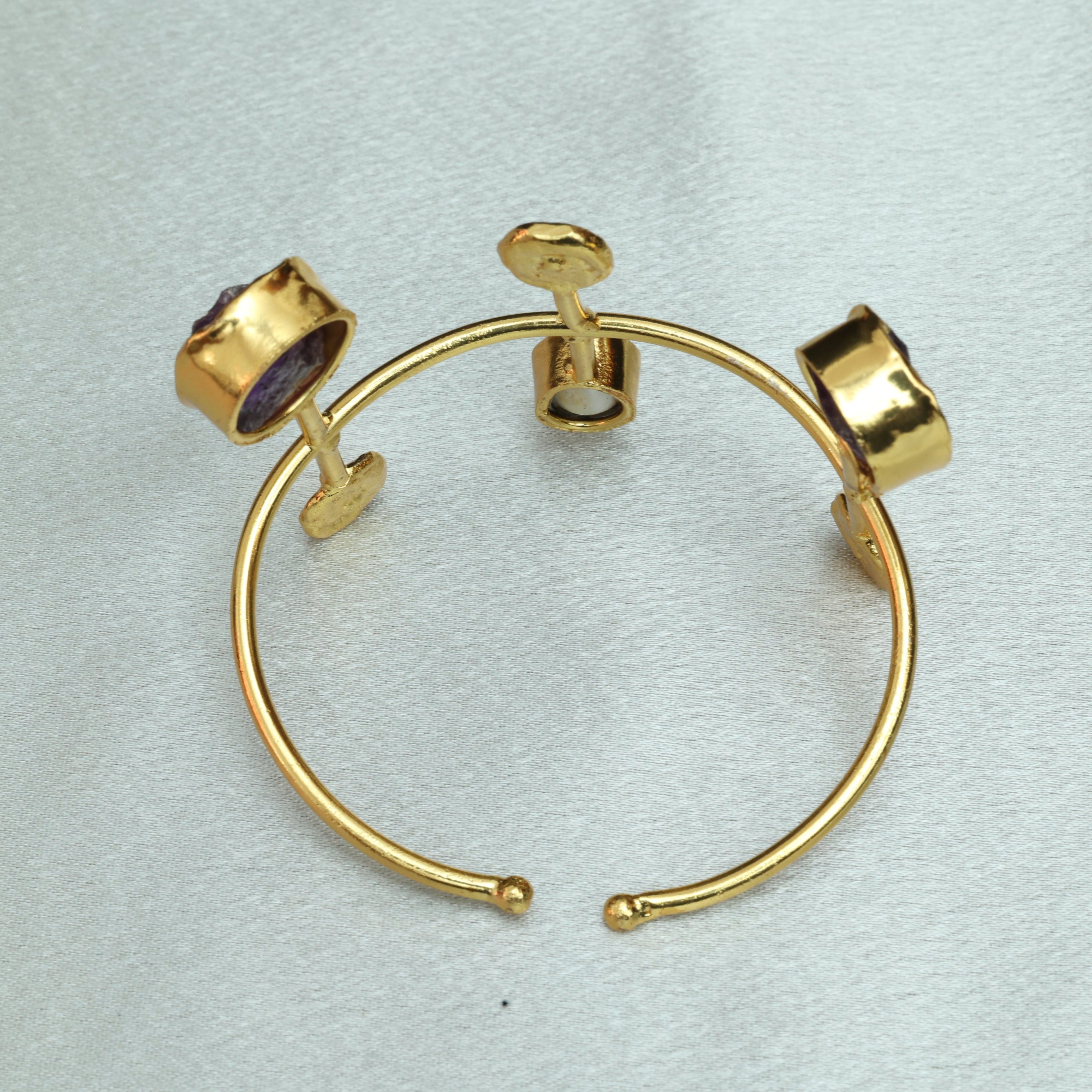 Celestial Natural Stone Handcuff 18K Gold Plated