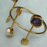 Celestial Natural Stone Handcuff 18K Gold Plated