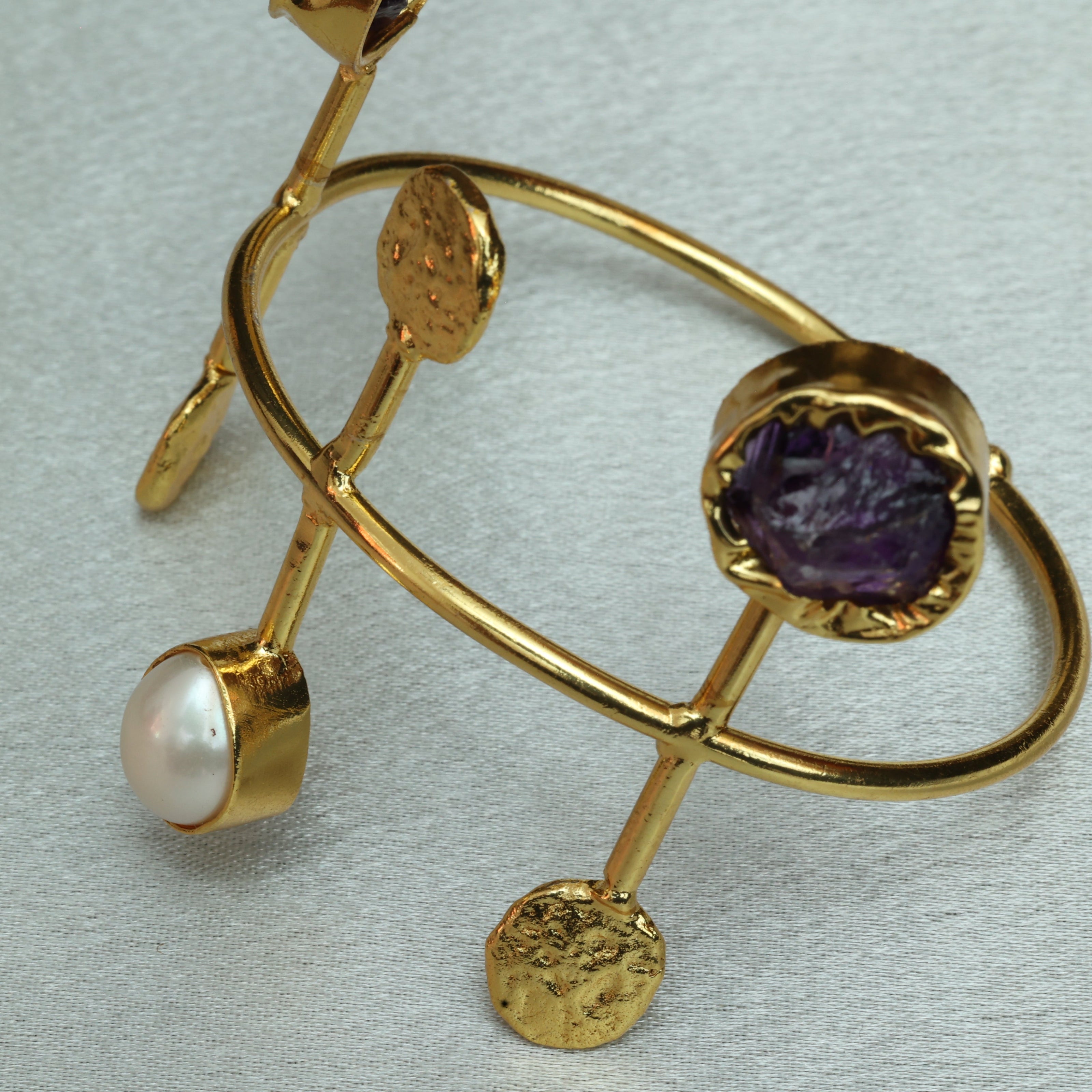 Celestial Natural Stone Handcuff 18K Gold Plated
