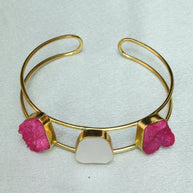 Vibrant Natural Stone Adjustable Handcuff With Mother Of Pearl 18K Gold Plated