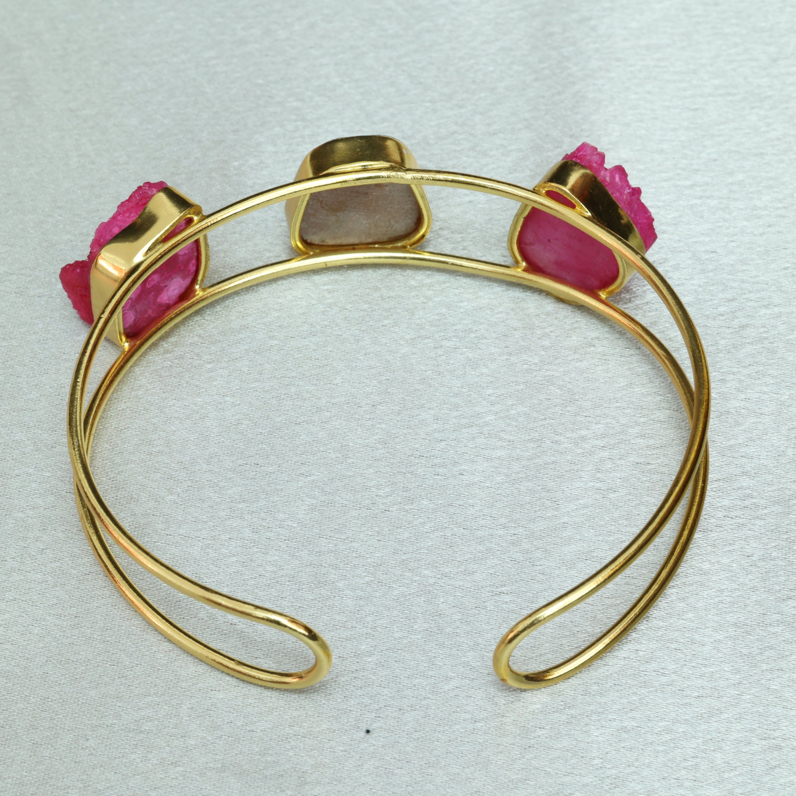 Vibrant Natural Stone Adjustable Handcuff With Mother Of Pearl 18K Gold Plated