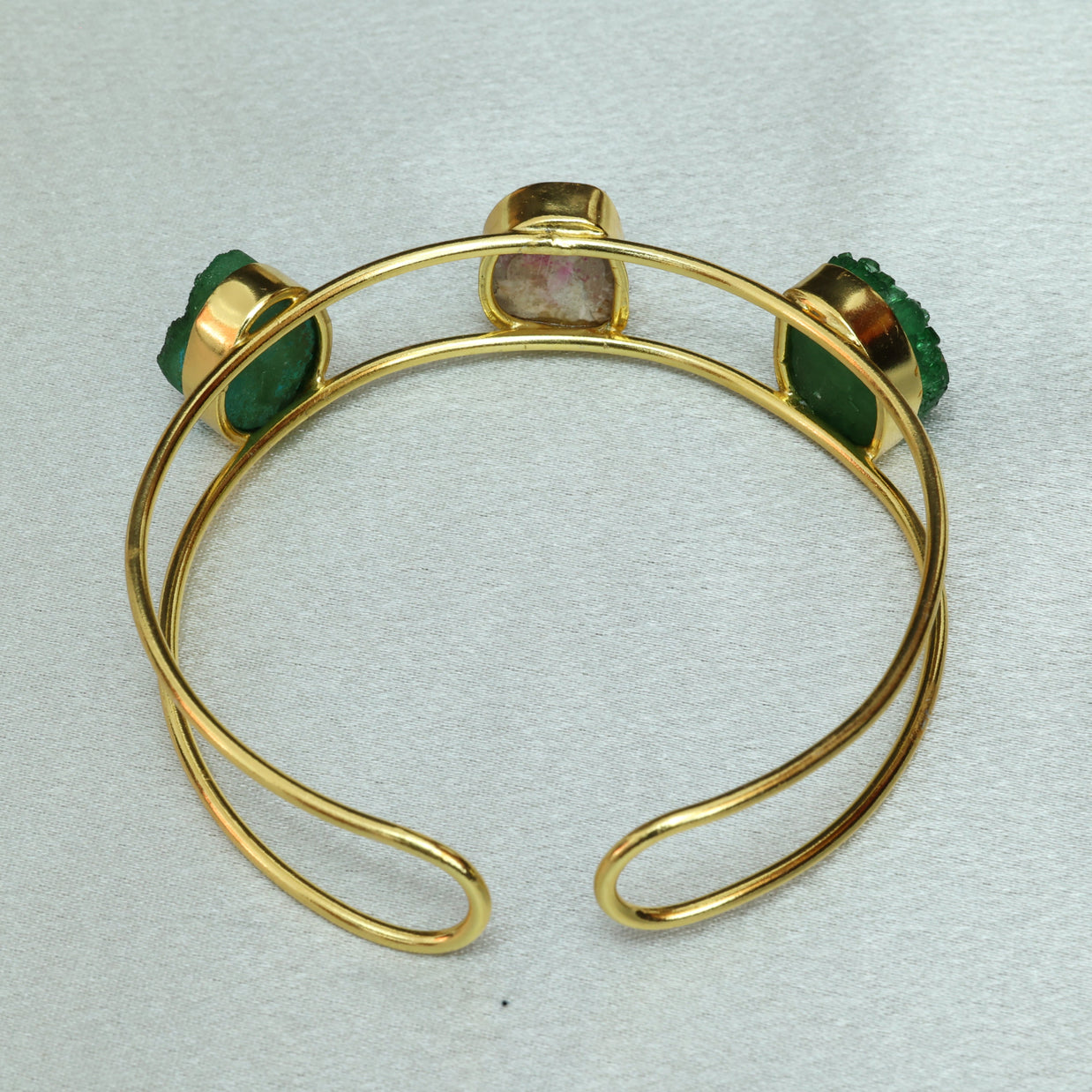 Vibrant Natural Stone Adjustable Handcuff With Mother Of Pearl 18K Gold Plated