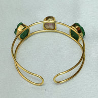 Vibrant Natural Stone Adjustable Handcuff With Mother Of Pearl 18K Gold Plated