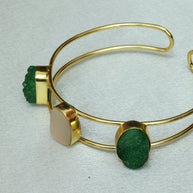 Vibrant Natural Stone Adjustable Handcuff With Mother Of Pearl 18K Gold Plated