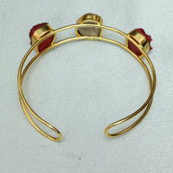Vibrant Natural Stone Adjustable Handcuff With Mother Of Pearl 18K Gold Plated