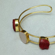 Vibrant Natural Stone Adjustable Handcuff With Mother Of Pearl 18K Gold Plated