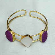 Vibrant Natural Stone Adjustable Handcuff With Mother Of Pearl 18K Gold Plated
