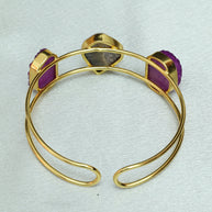 Vibrant Natural Stone Adjustable Handcuff With Mother Of Pearl 18K Gold Plated
