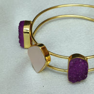 Vibrant Natural Stone Adjustable Handcuff With Mother Of Pearl 18K Gold Plated