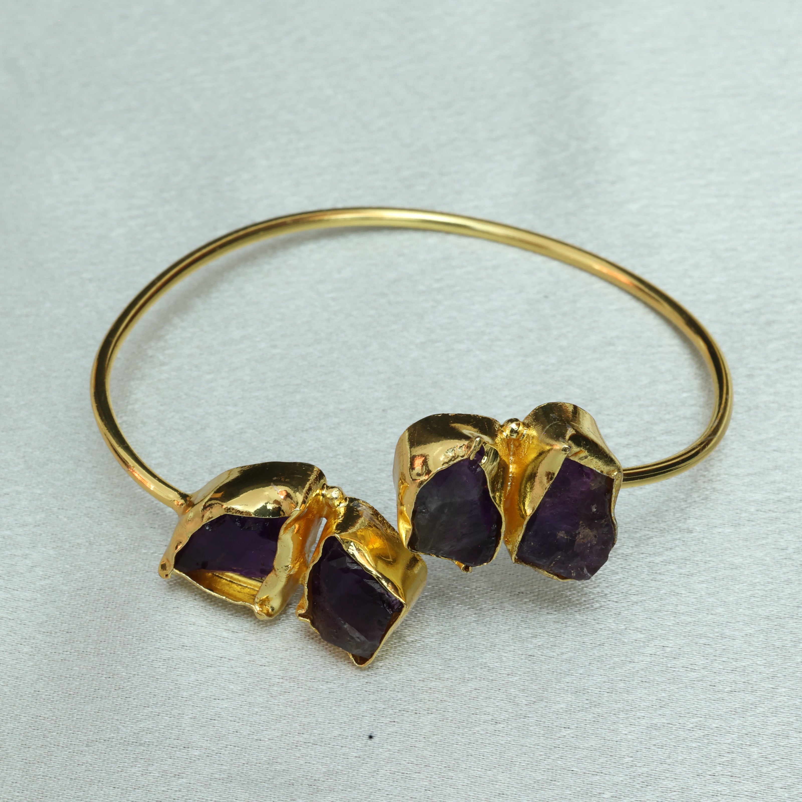 4 Natural Stone Embedded Adjustable Handcuff 18K Gold Plated