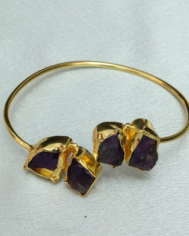 4 Natural Stone Embedded Adjustable Handcuff 18K Gold Plated