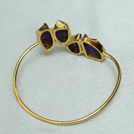 4 Natural Stone Embedded Adjustable Handcuff 18K Gold Plated