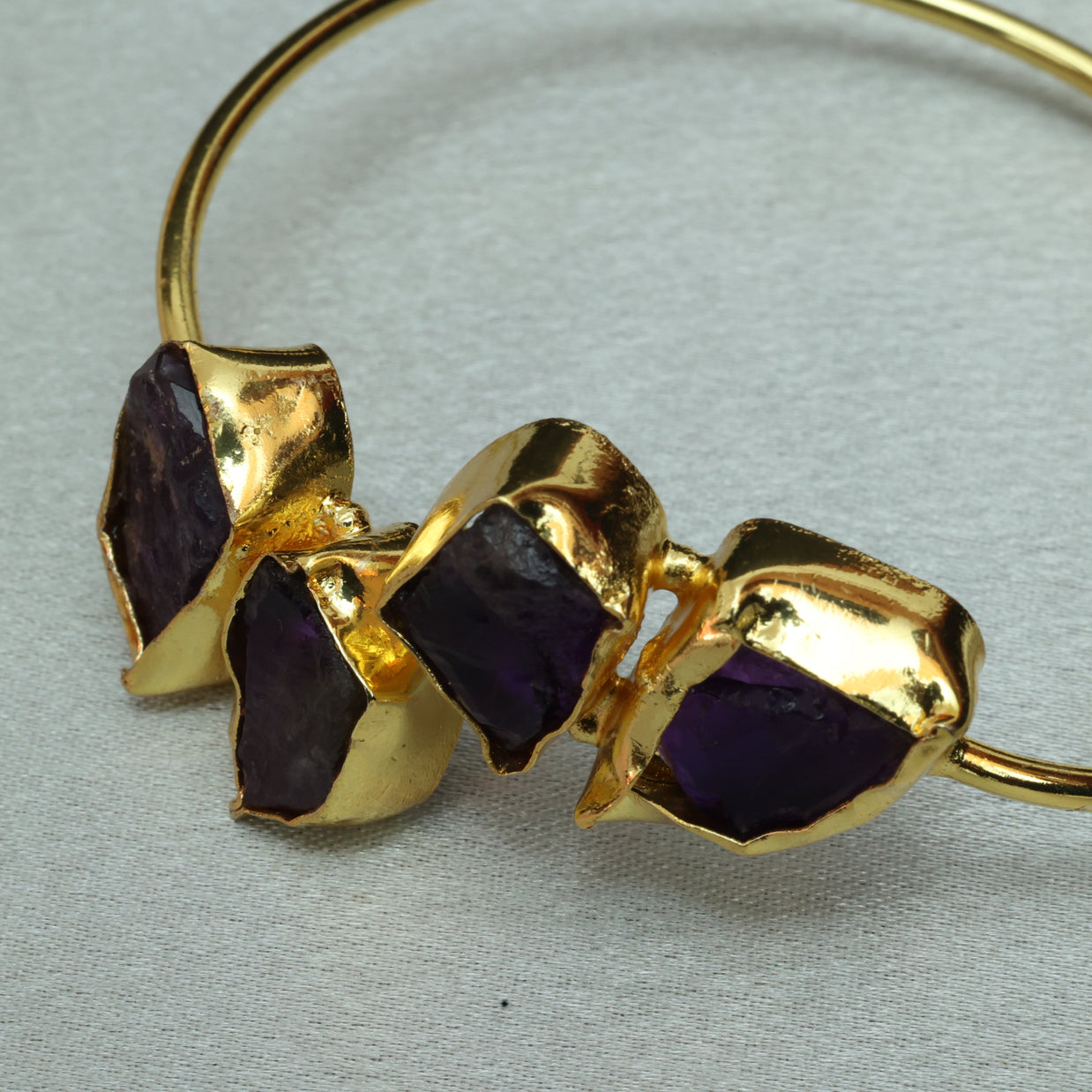 4 Natural Stone Embedded Adjustable Handcuff 18K Gold Plated