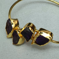 4 Natural Stone Embedded Adjustable Handcuff 18K Gold Plated