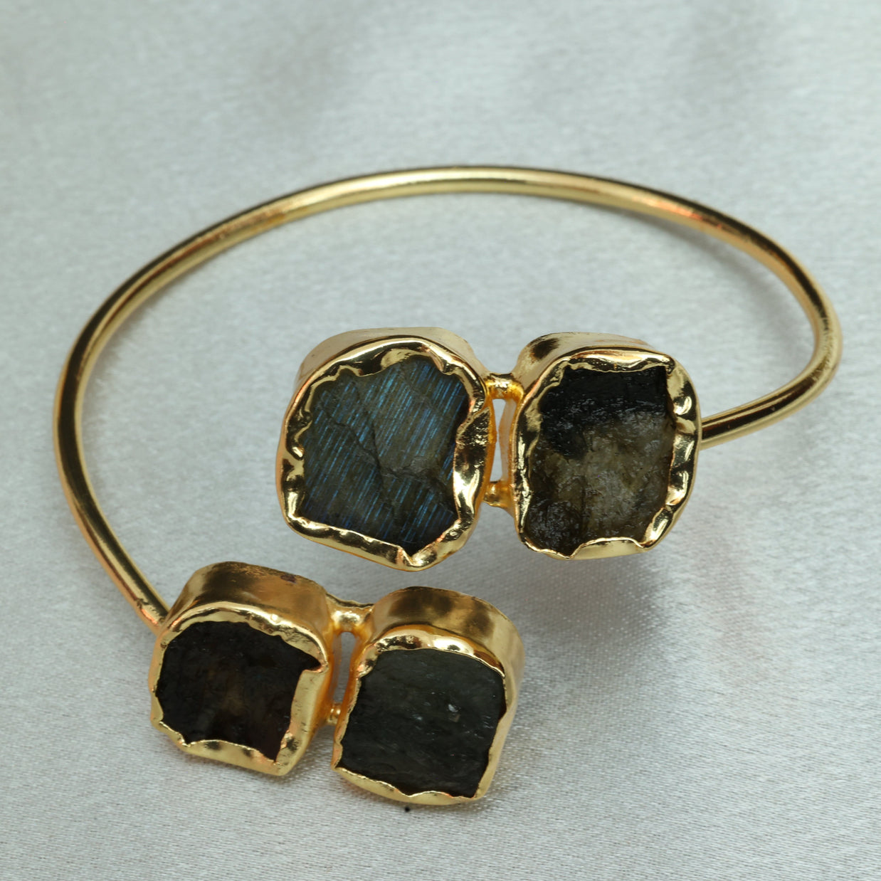 4 Natural Stone Embedded Adjustable Handcuff 18K Gold Plated