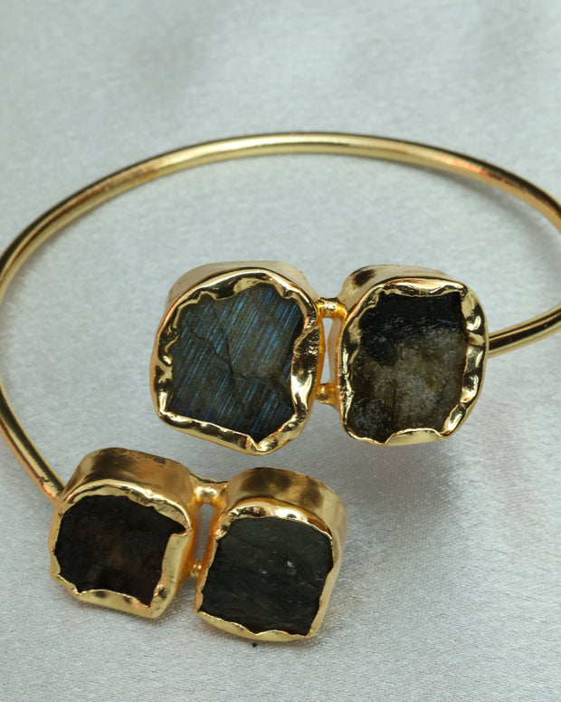 4 Natural Stone Embedded Adjustable Handcuff 18K Gold Plated