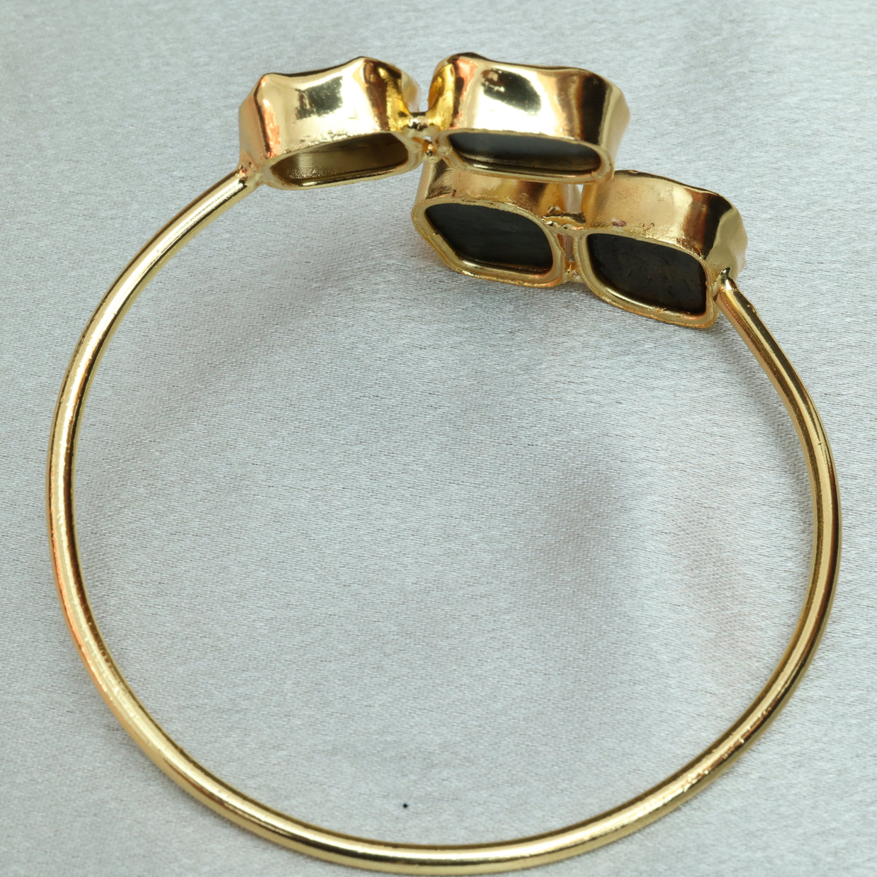 4 Natural Stone Embedded Adjustable Handcuff 18K Gold Plated