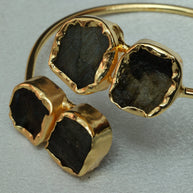 4 Natural Stone Embedded Adjustable Handcuff 18K Gold Plated