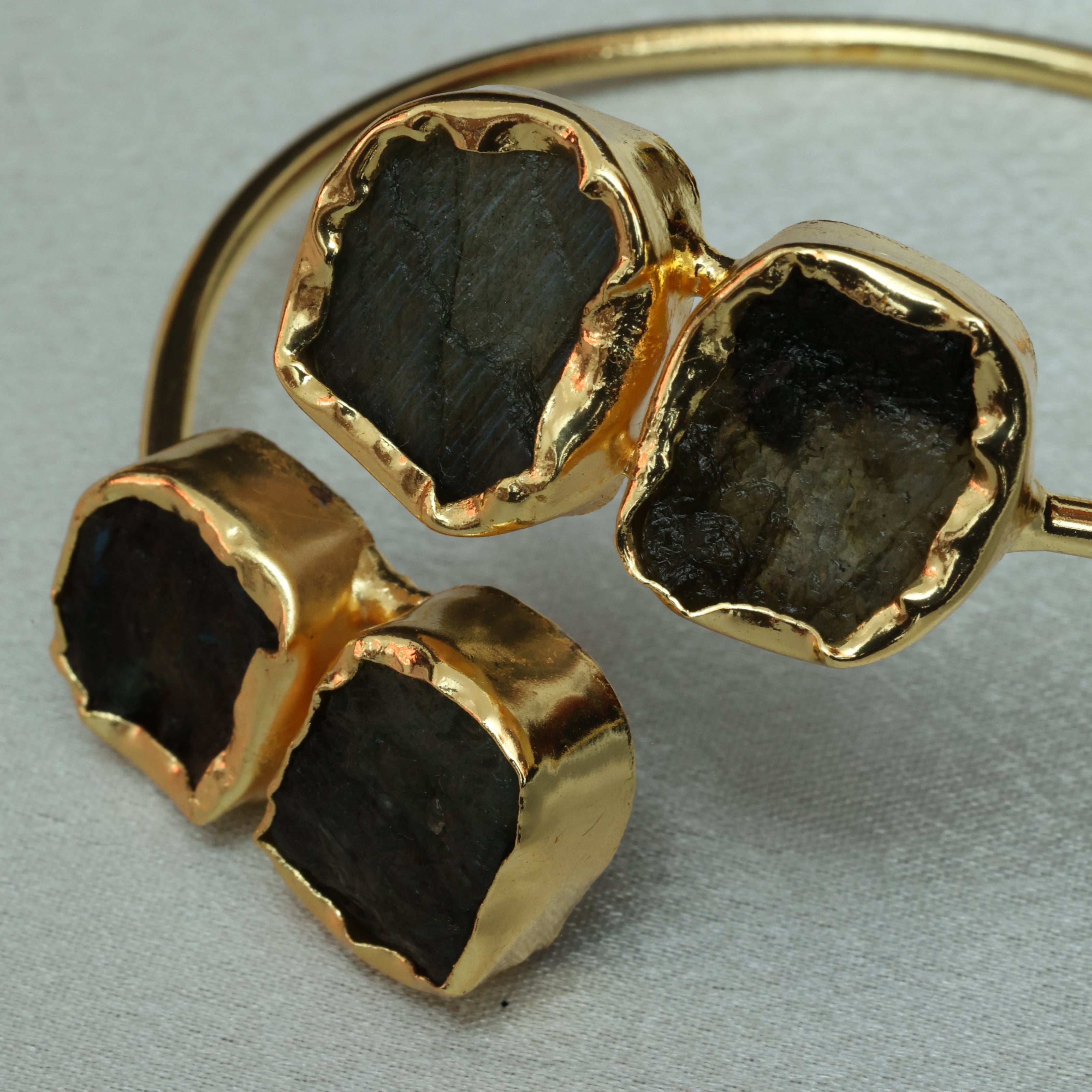 4 Natural Stone Embedded Adjustable Handcuff 18K Gold Plated