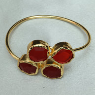 4 Natural Stone Embedded Adjustable Handcuff 18K Gold Plated
