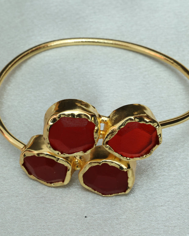 4 Natural Stone Embedded Adjustable Handcuff 18K Gold Plated