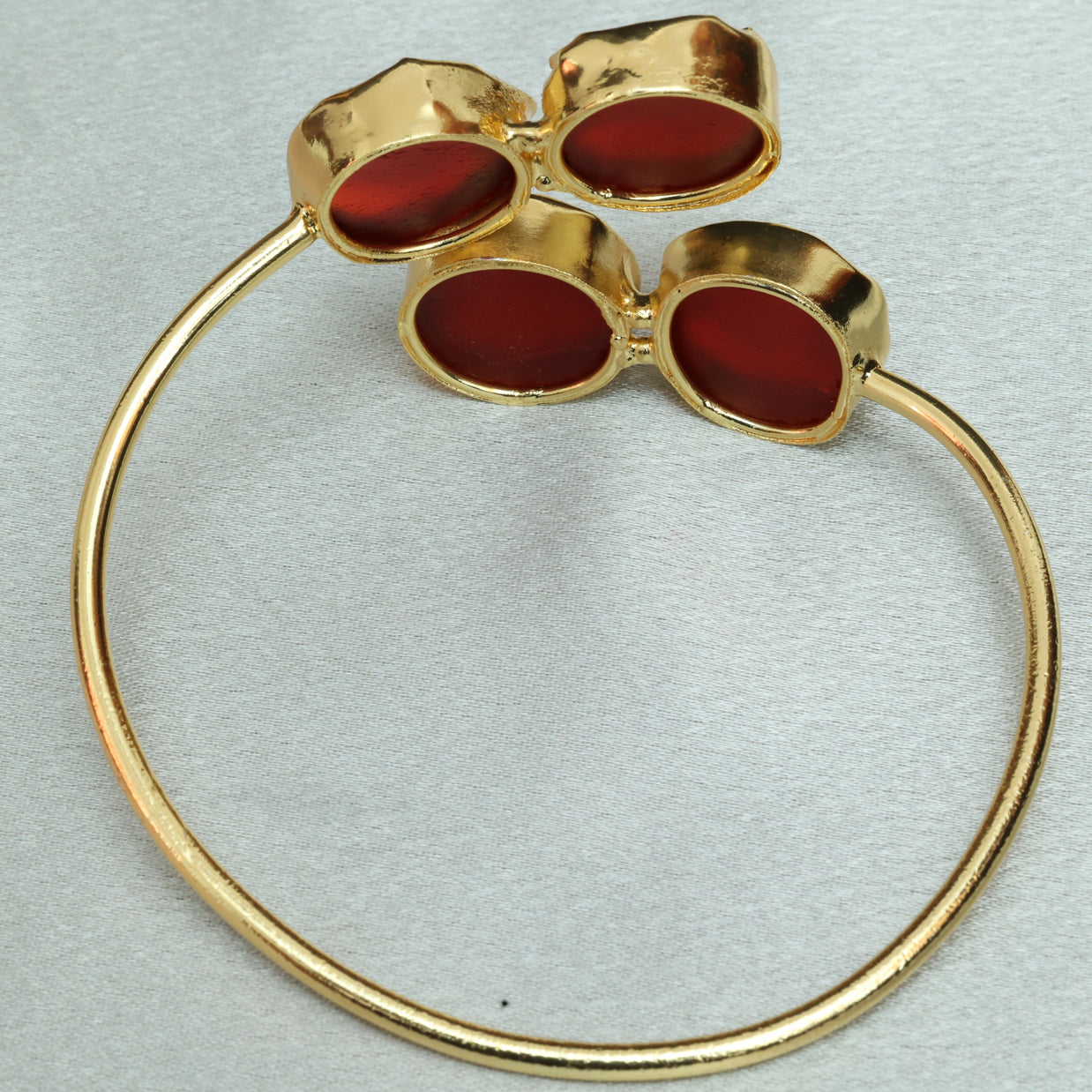 4 Natural Stone Embedded Adjustable Handcuff 18K Gold Plated