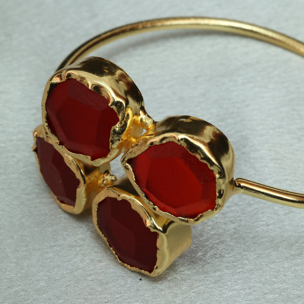 4 Natural Stone Embedded Adjustable Handcuff 18K Gold Plated