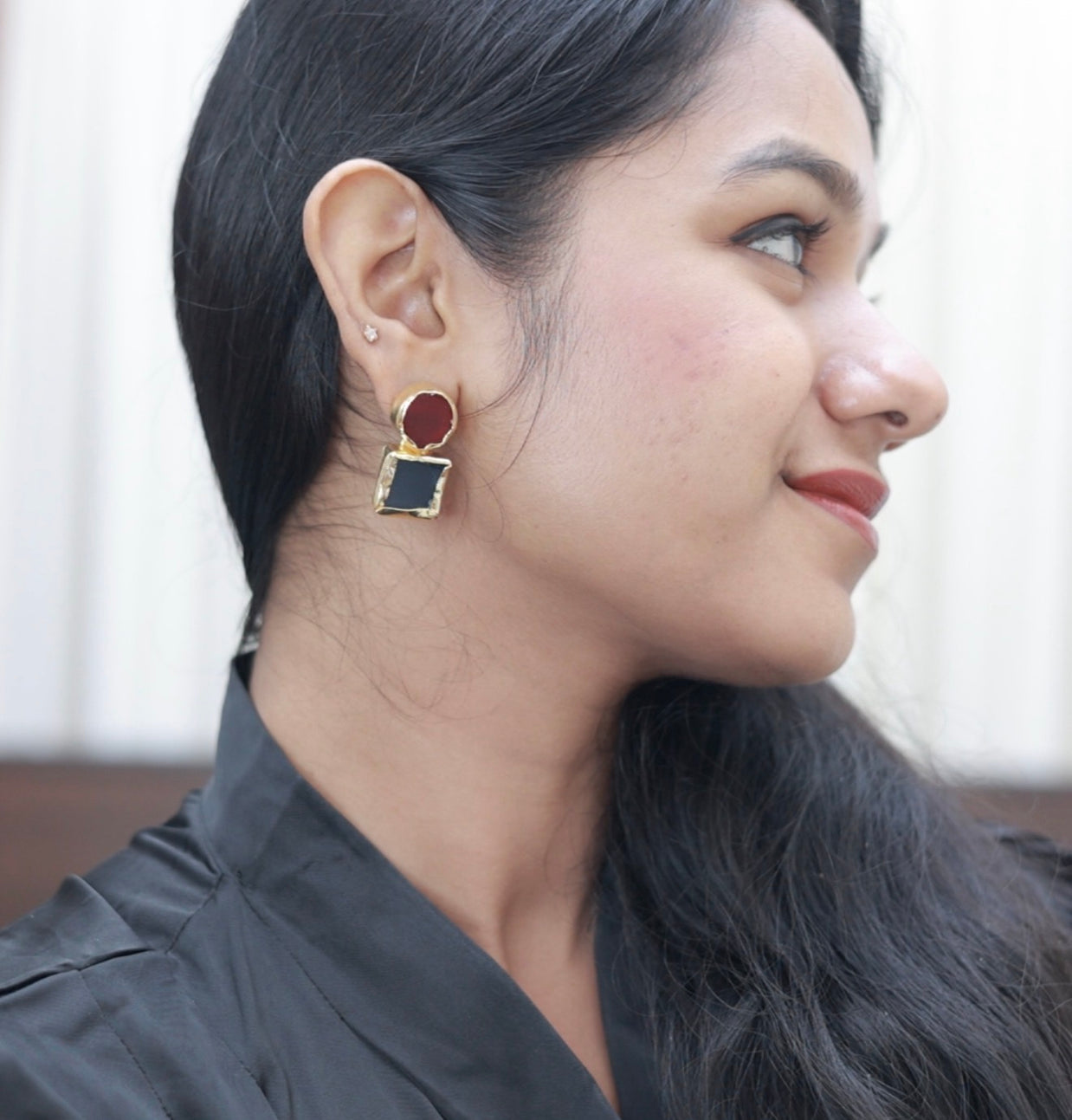 Auric Geometry Natural Stone Multicolour Earrings 18K Gold Plated