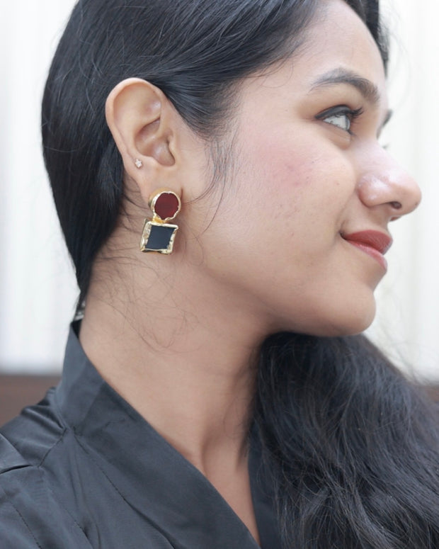 Auric Geometry Natural Stone Multicolour Earrings 18K Gold Plated