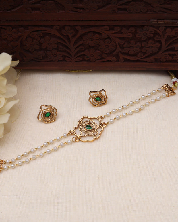Flower pearl choker Green-JS 0115